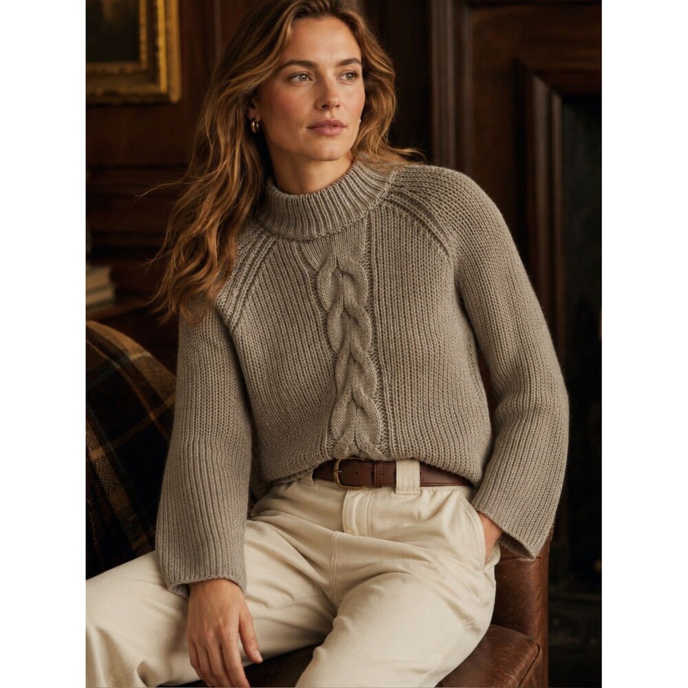 RD Style Taupe Silvery Tan Cozy Knit Sweater Size Medium Mock Neck
